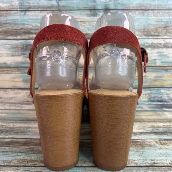Lucky Brand Zashti Wedge Sandals Size 7.5M Currant Red Suede Womens - Picture 6 of 12